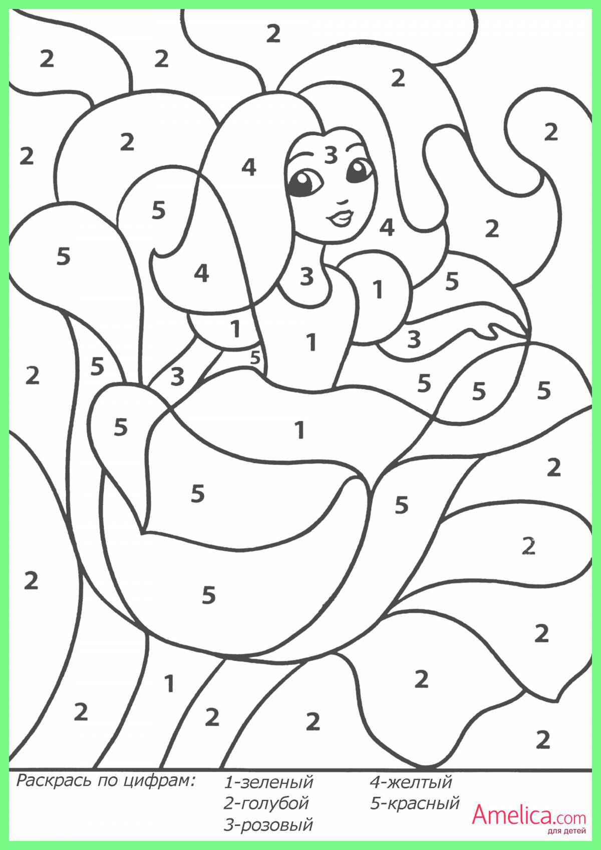 Educational coloring by numbers for children 5-6 years old