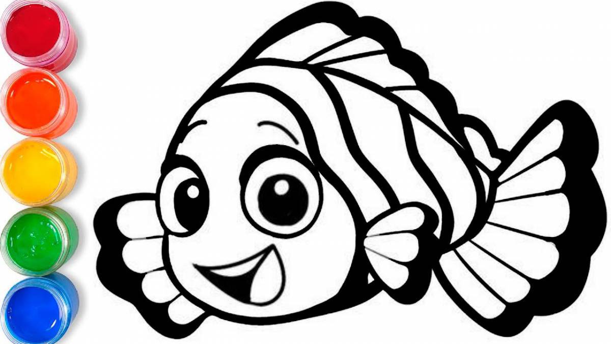 Яркая рыбка-раскраска для детей