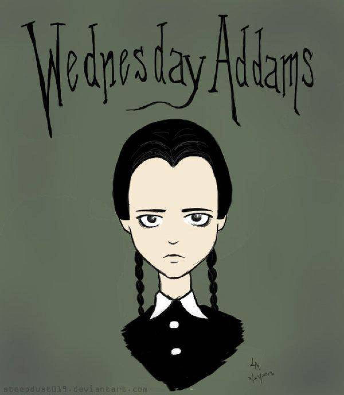 Colorful addams wednesday coloring page