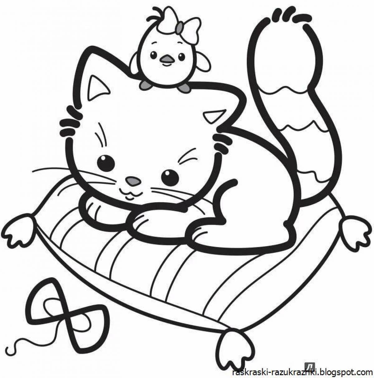 Smiling kitten coloring book for kids