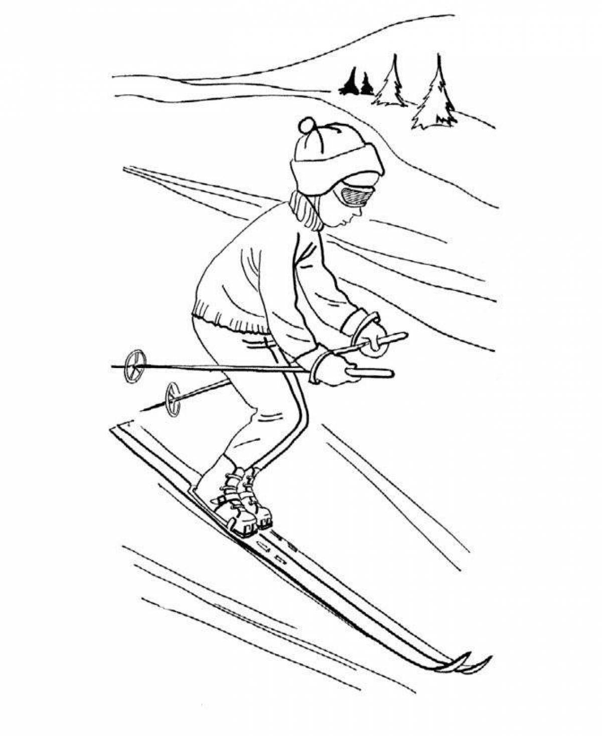 Coloring book brave skier