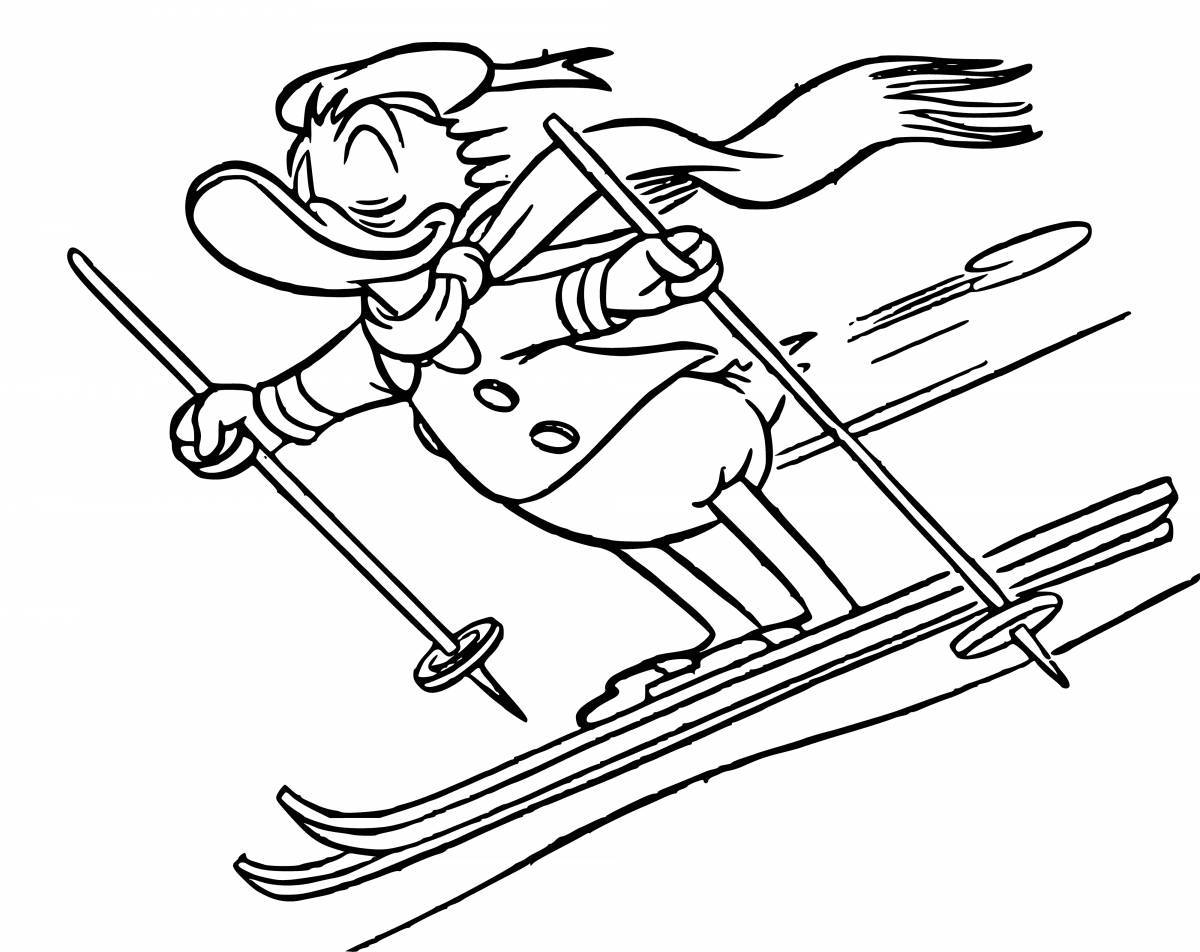 Coloring page happy skier