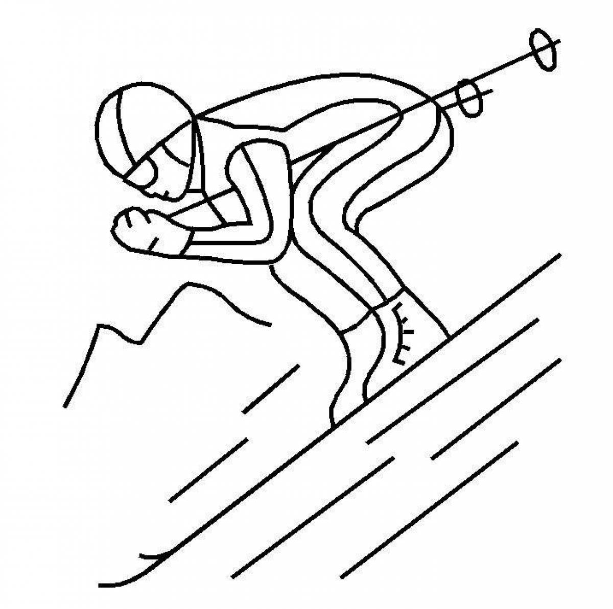 Coloring page cheerful skier