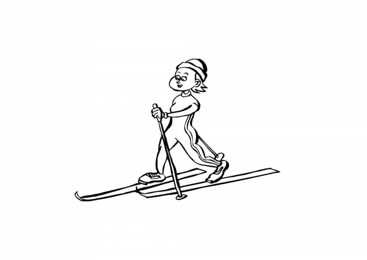 Exciting skier coloring book