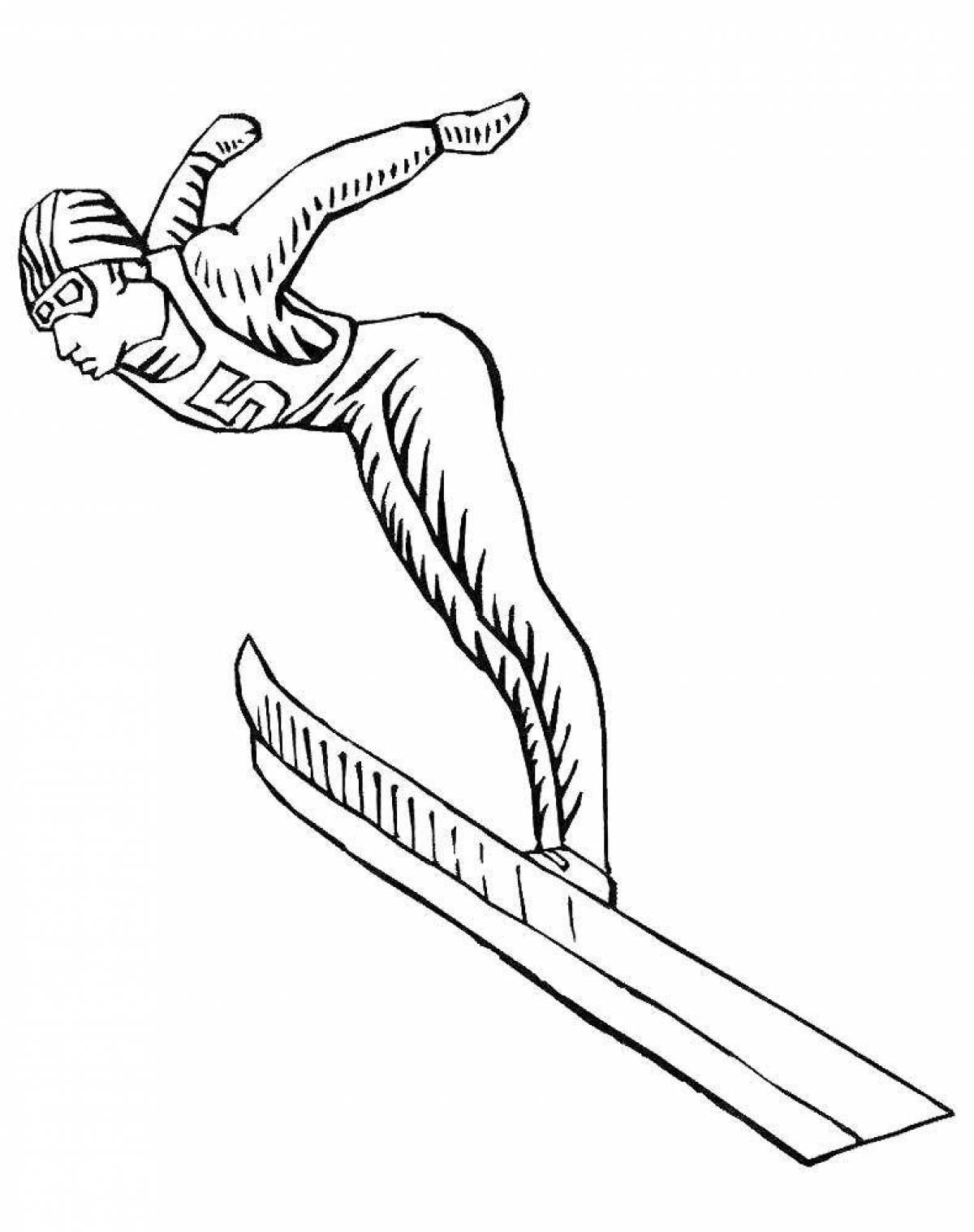 Dynamic skier coloring page