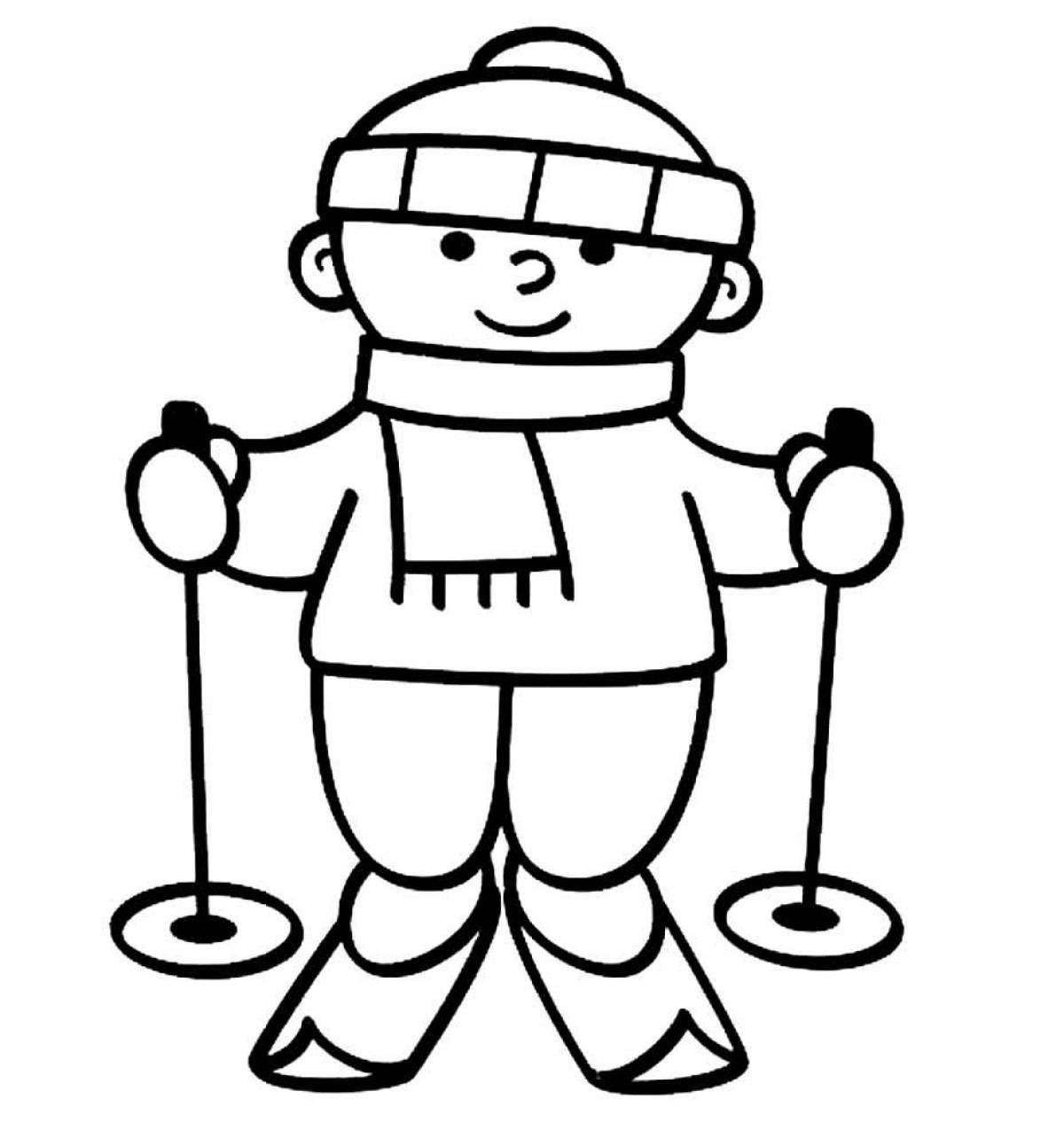 Glowing skier coloring page