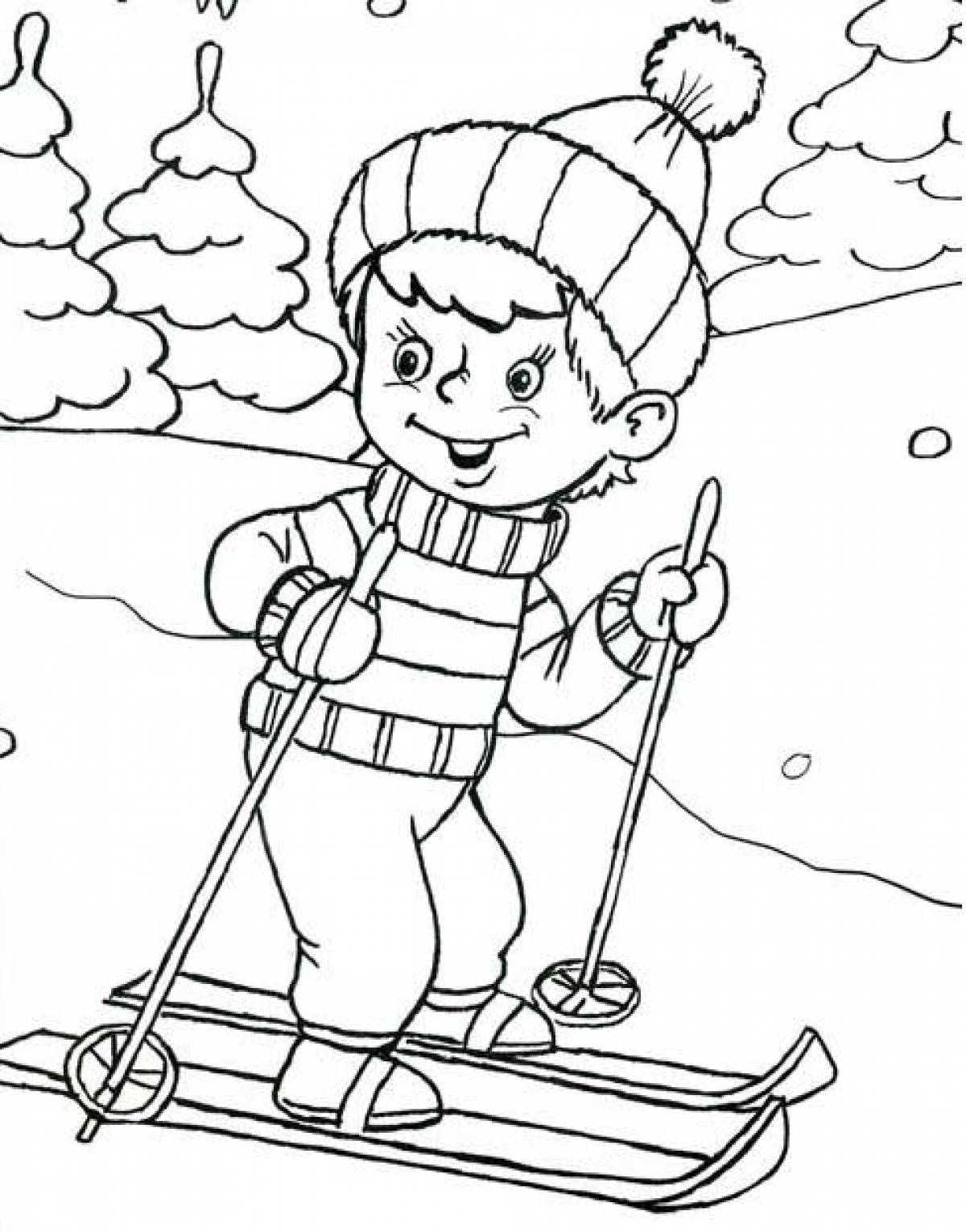 Glitter skier coloring page