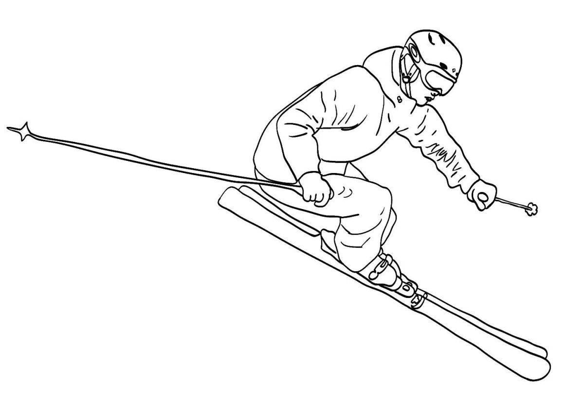 Coloring page peaceful skier