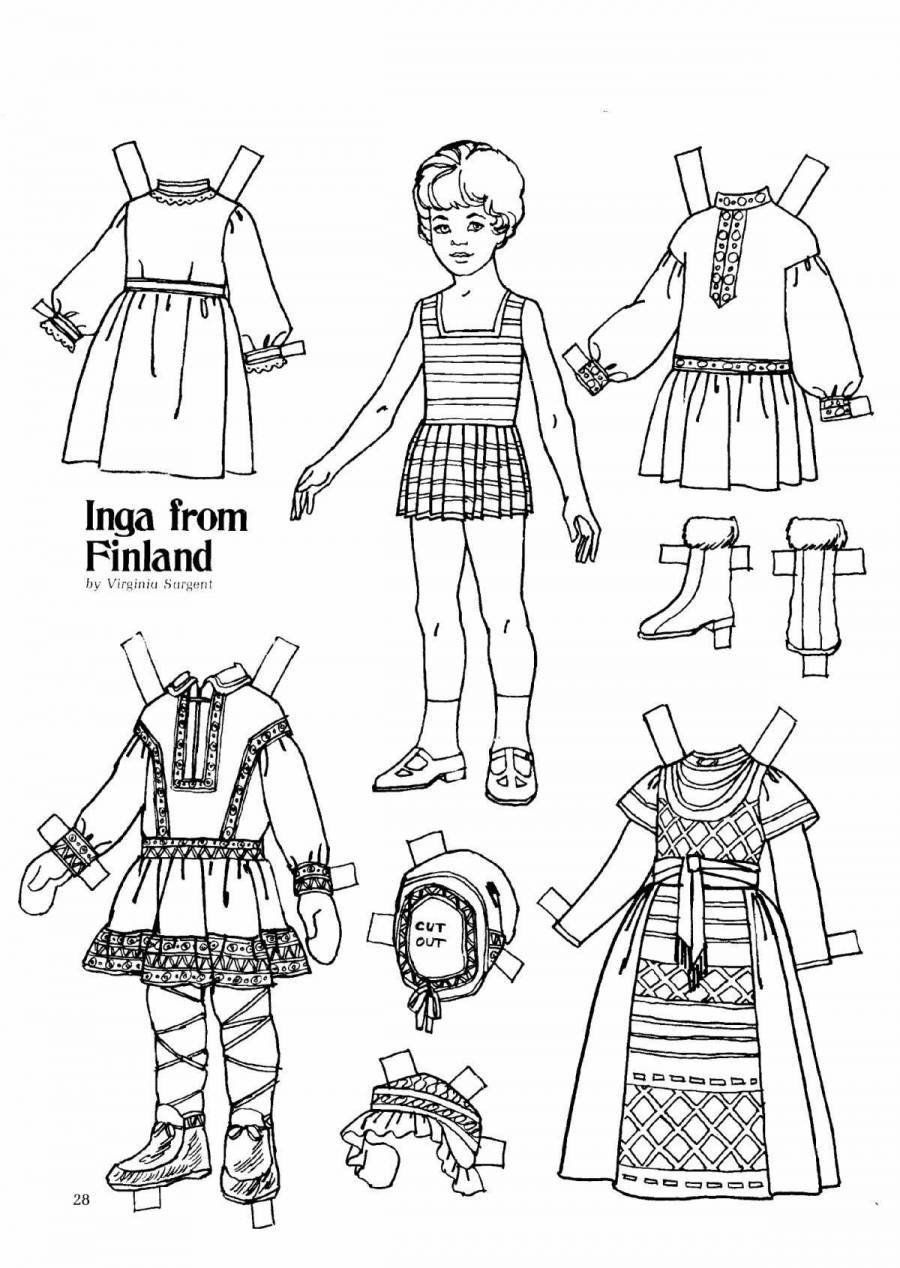 Бумажная кукла с национальной одеждой для вырезания