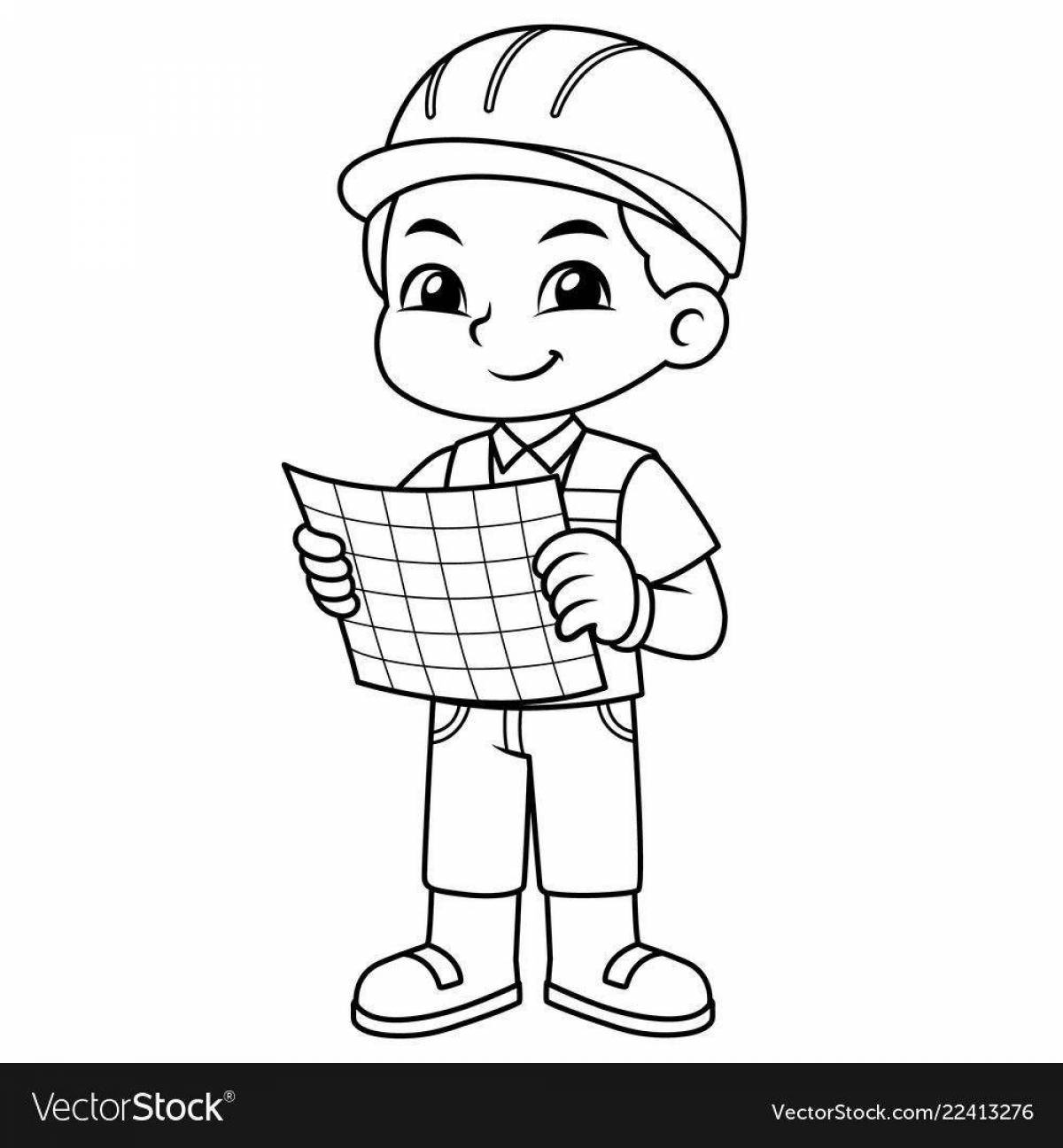 Coloring book cheerful bricklayer for children