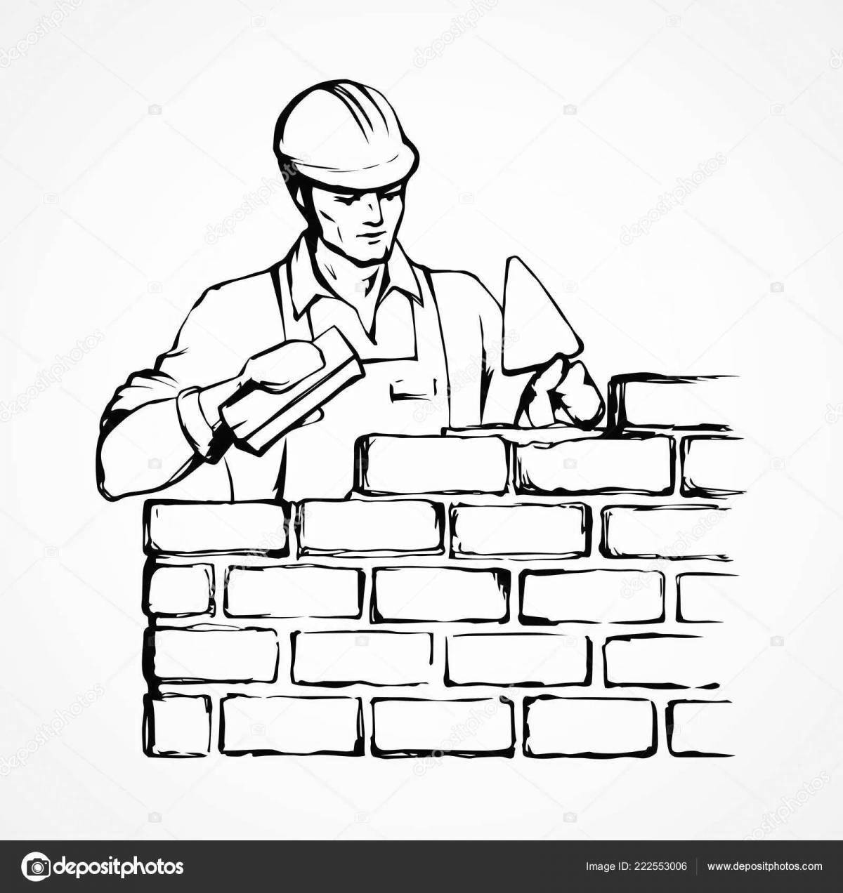 Playful bricklayer coloring page for kids