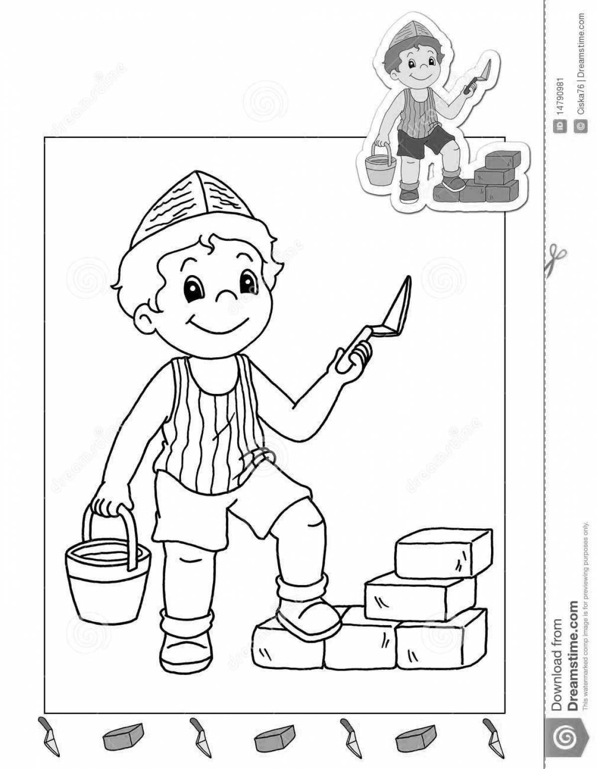 Jolly bricklayer coloring book for kids