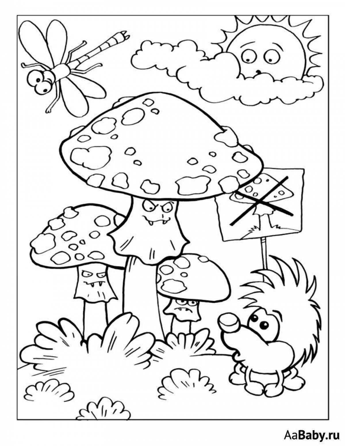 Coloring bright mushroom fly agaric