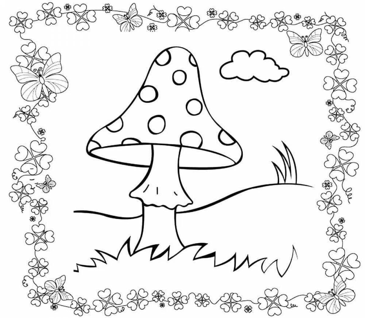 Coloring book exotic fly agaric mushroom