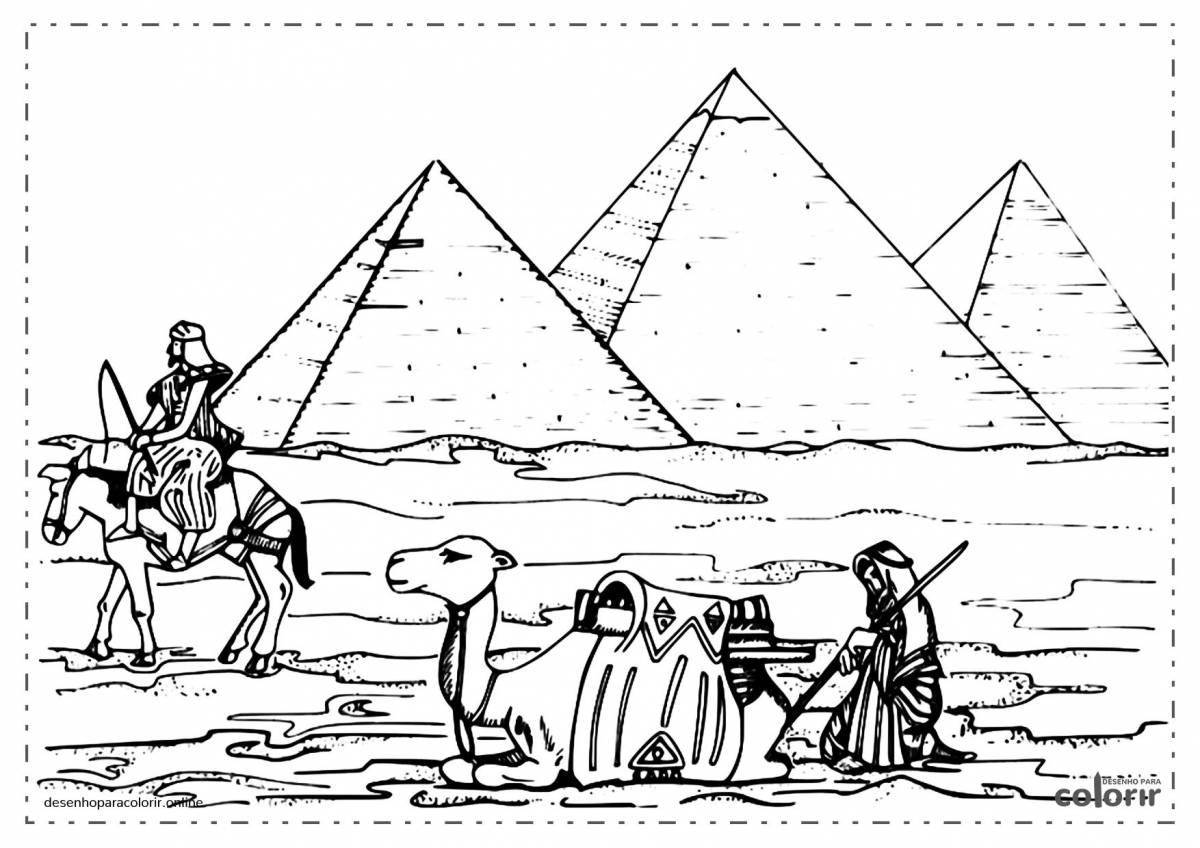 Coloring page glowing chestnut egyptian pyramid