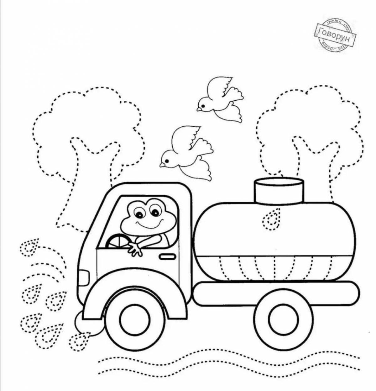 Colorful water truck coloring page for kids