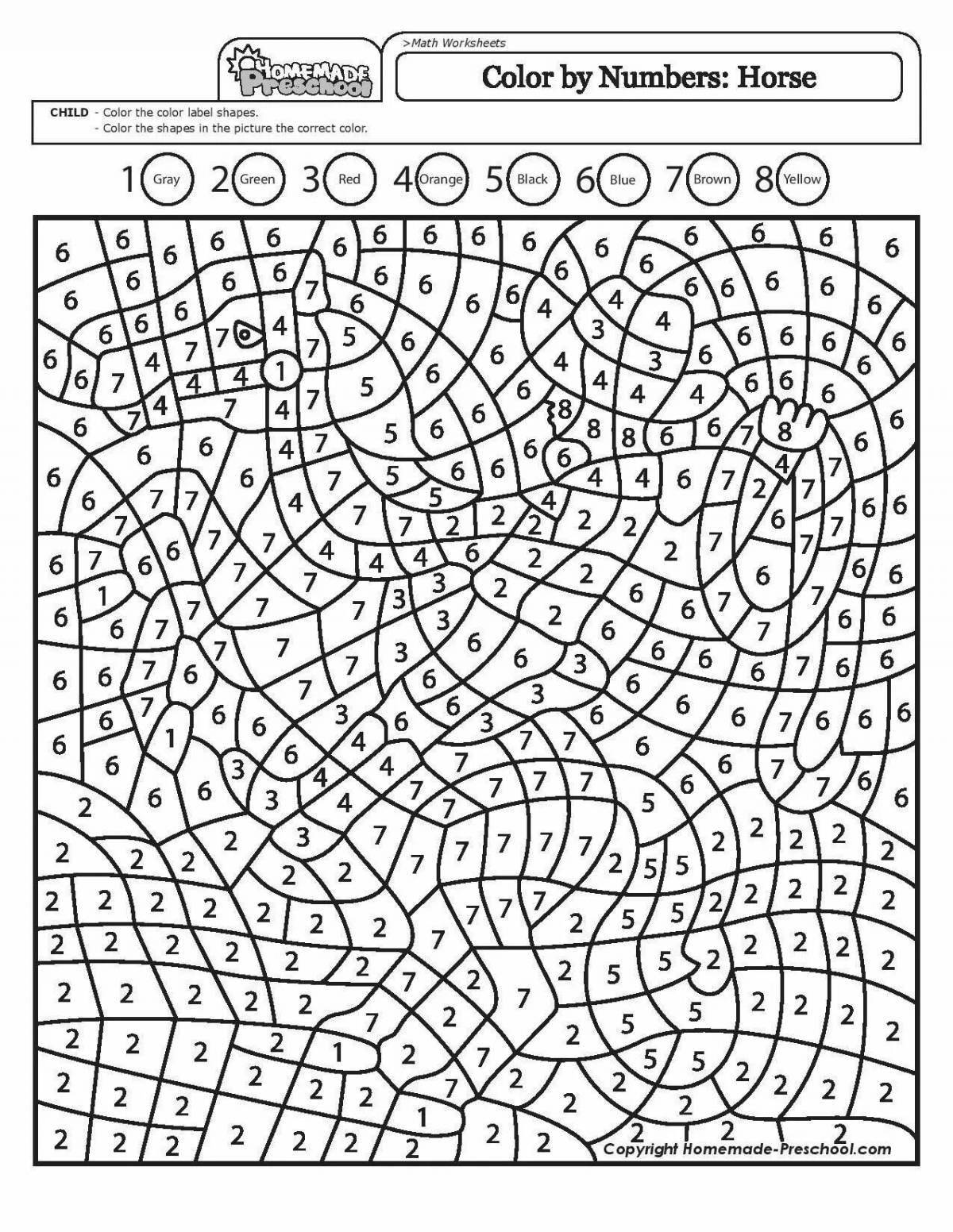 Live coloring by squares with numbers