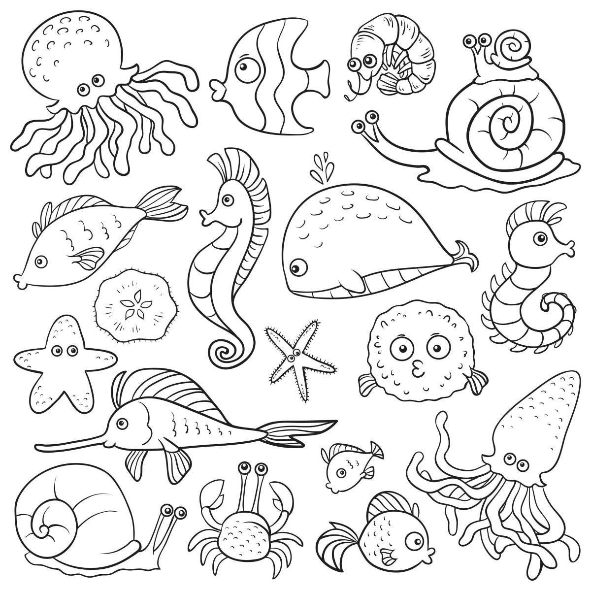 Large coloring animals of the seas and oceans