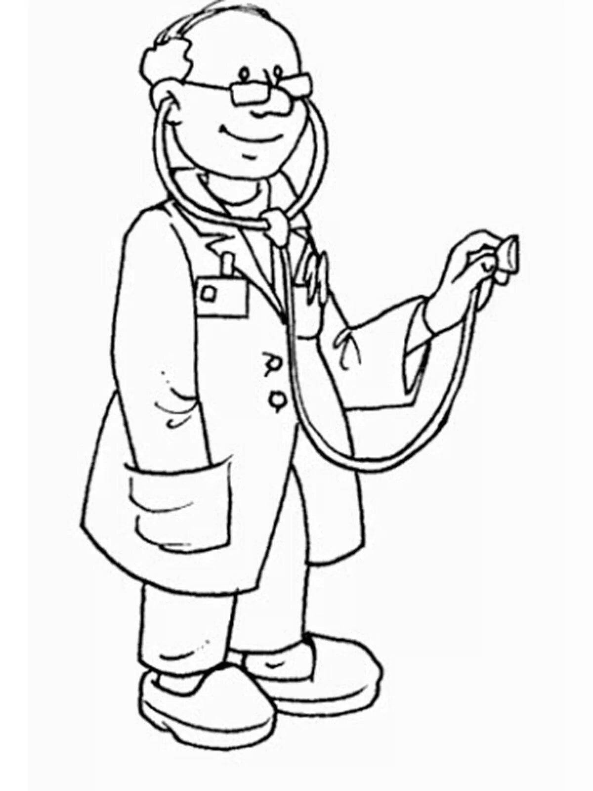 Coloring book cheerful doctor doctor