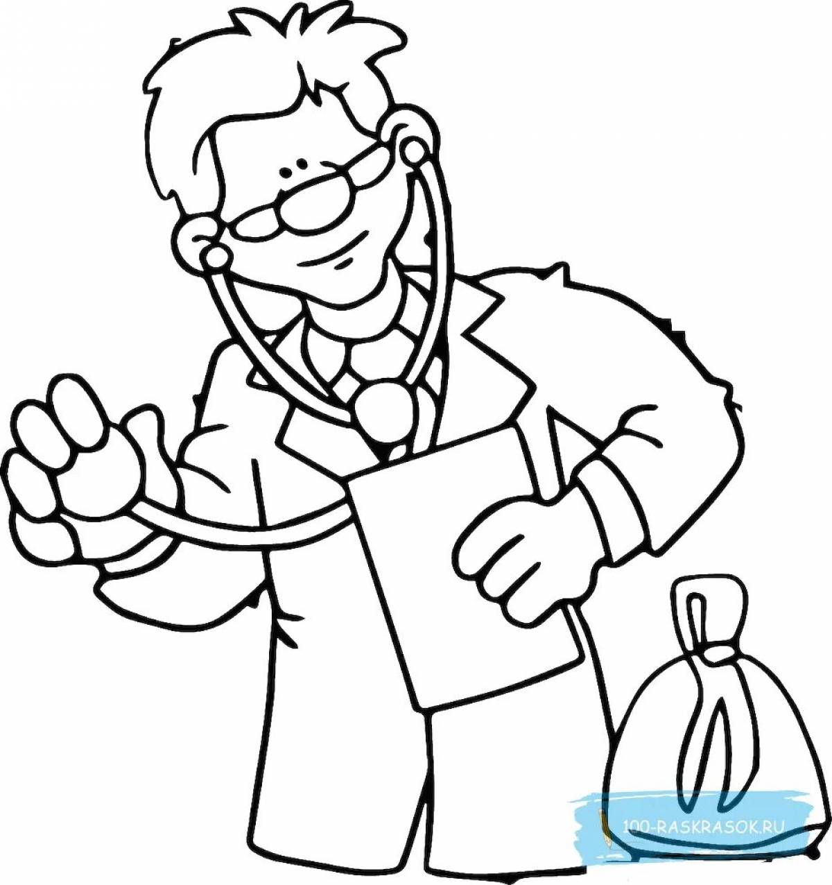 Colorful doctor doctor coloring page