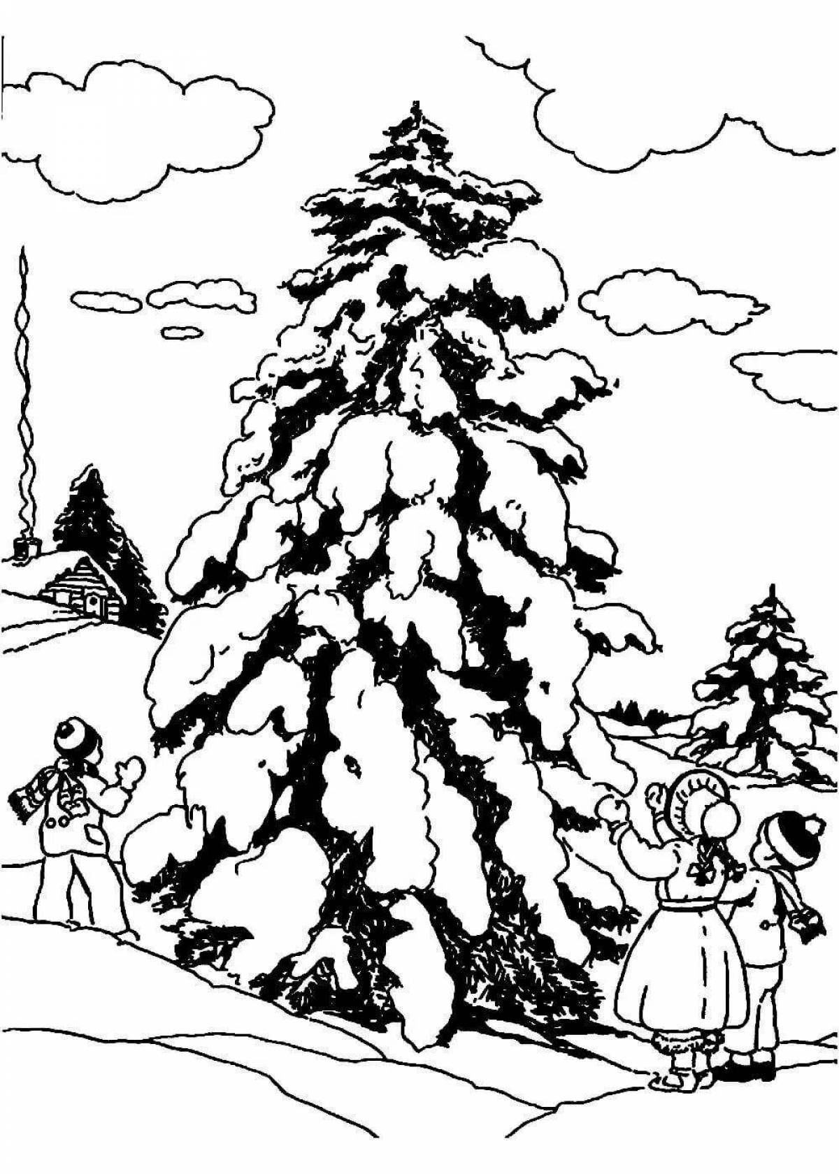 Сверкающая новогодняя елка в лесу зимой