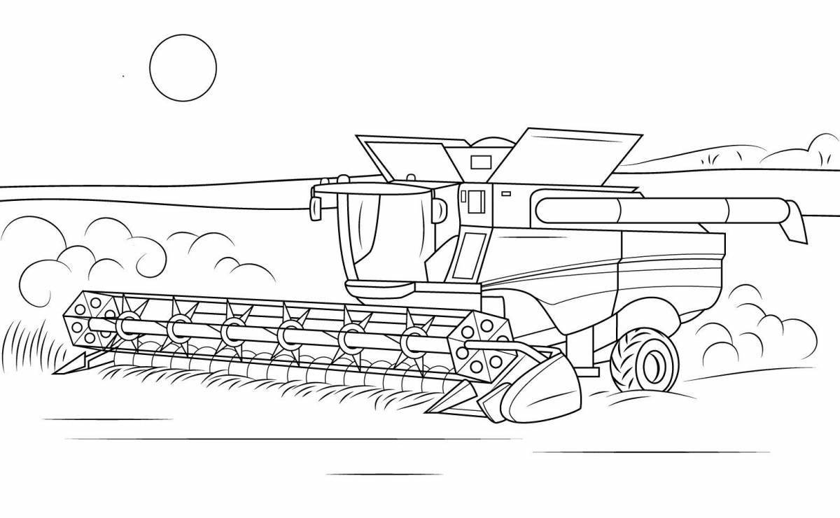 Playful farming machinery coloring page for kids