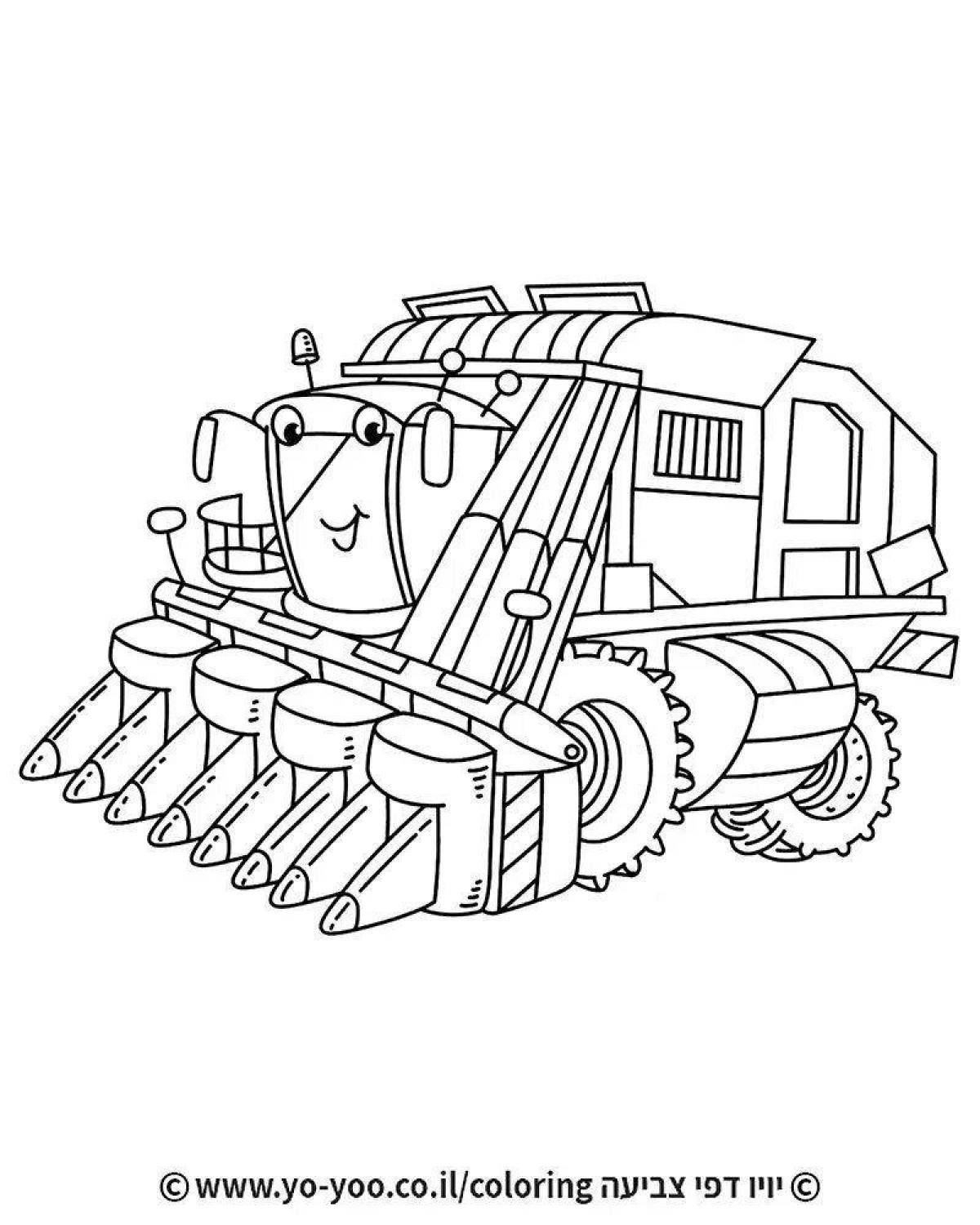 Fun coloring book of agricultural machinery for kids