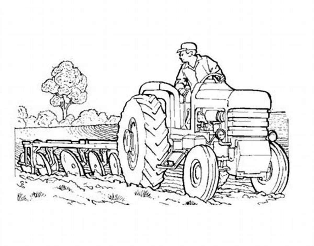 Cute farm machinery coloring page for kids