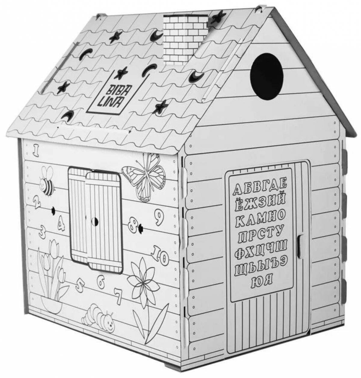 Яркая страница раскраски цены картонного домика