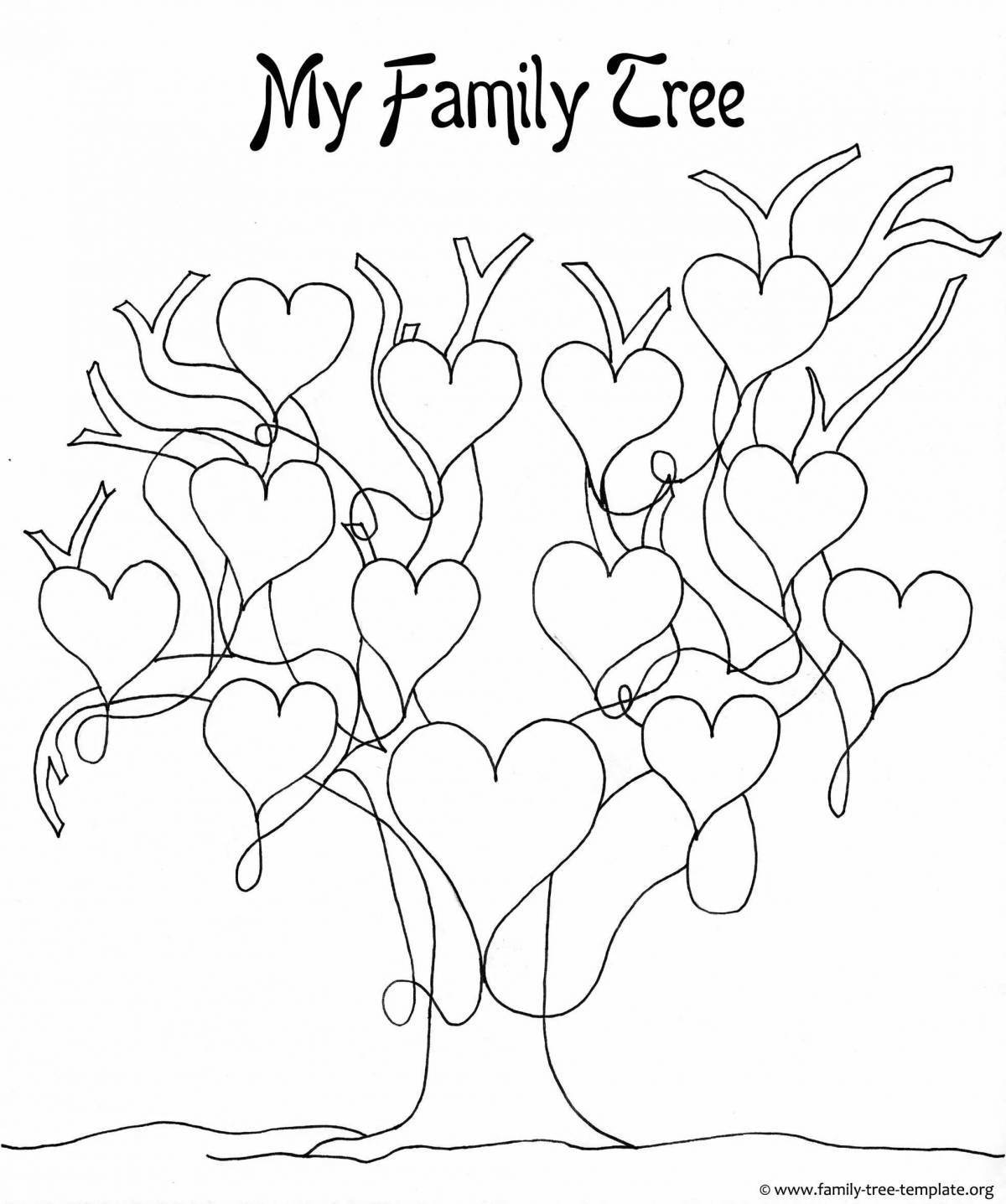 Colorful family tree coloring page