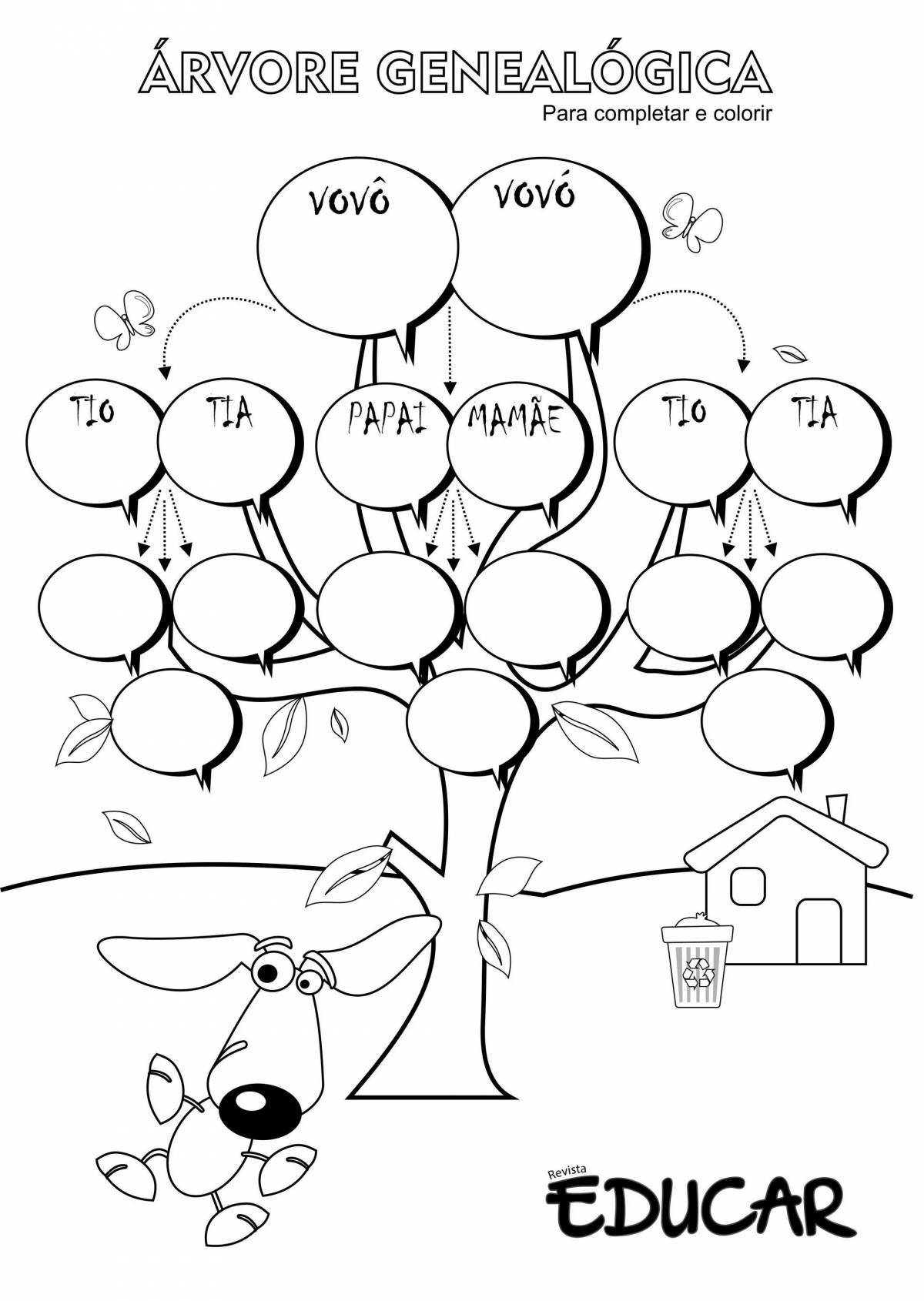 Dazzling family tree coloring page