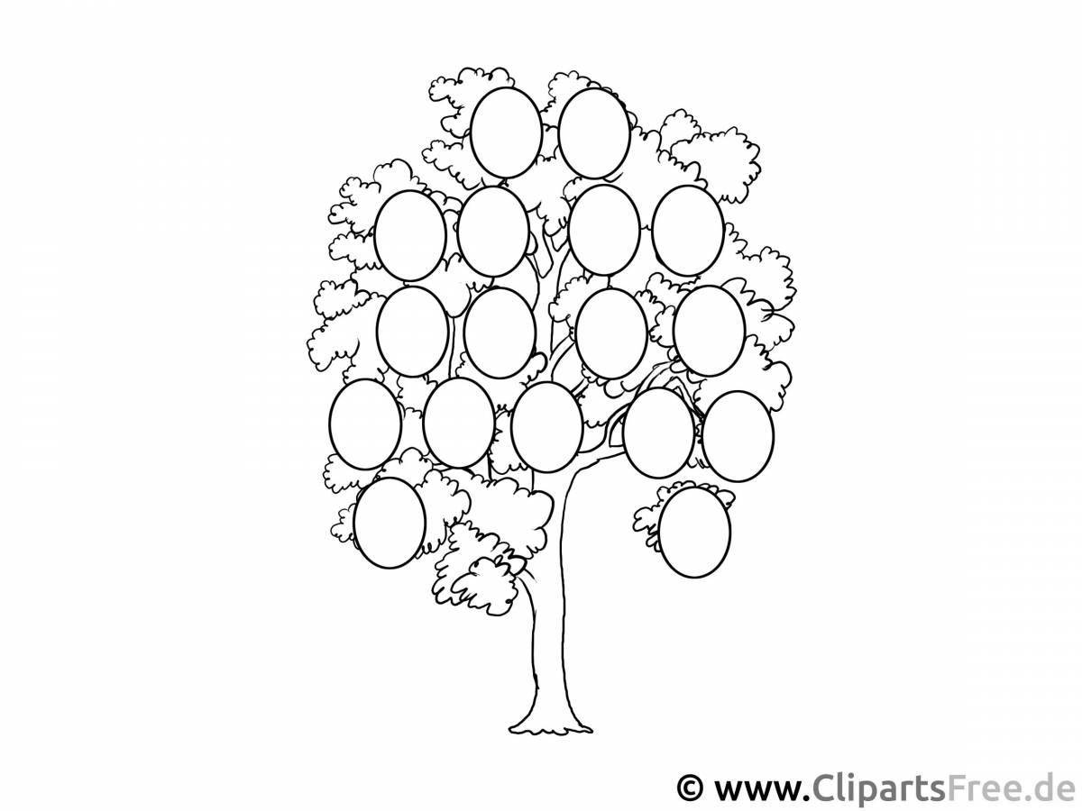 Glowing family tree coloring page