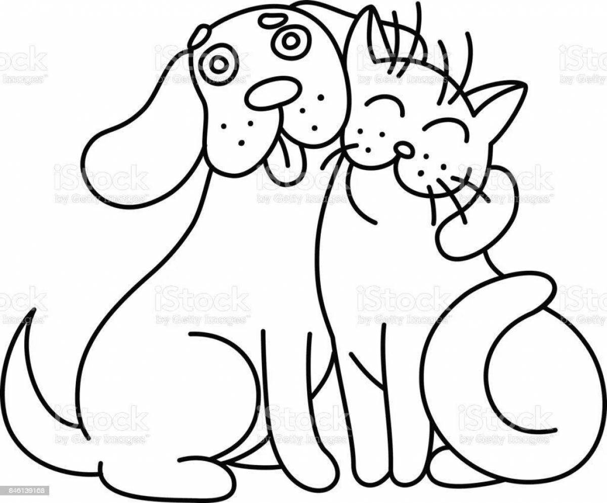 Adorable cat and dog coloring book together