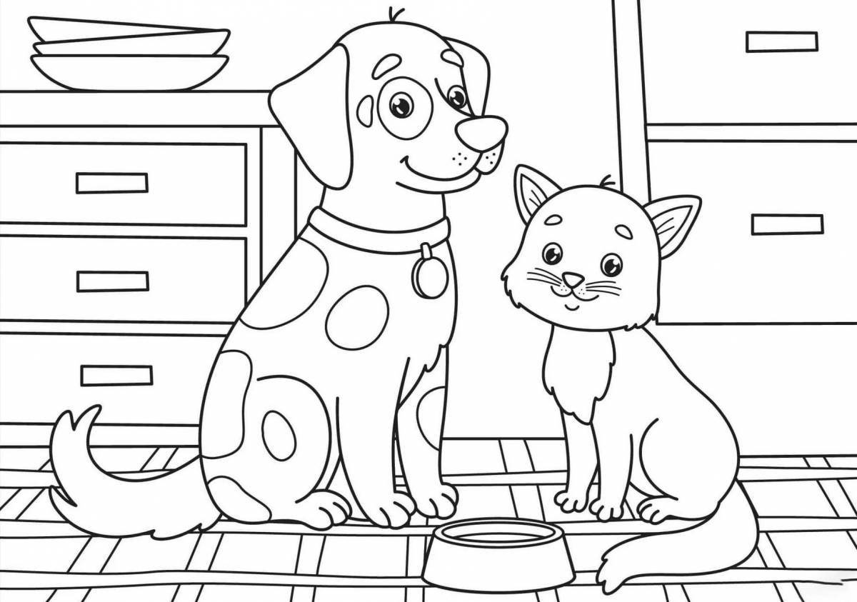 Раскраска кошка и собака вместе