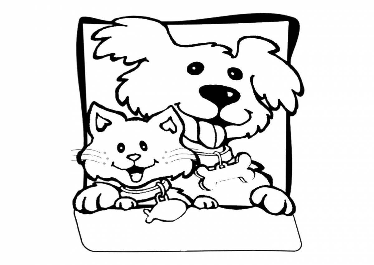 Naughty cat and dog coloring page together