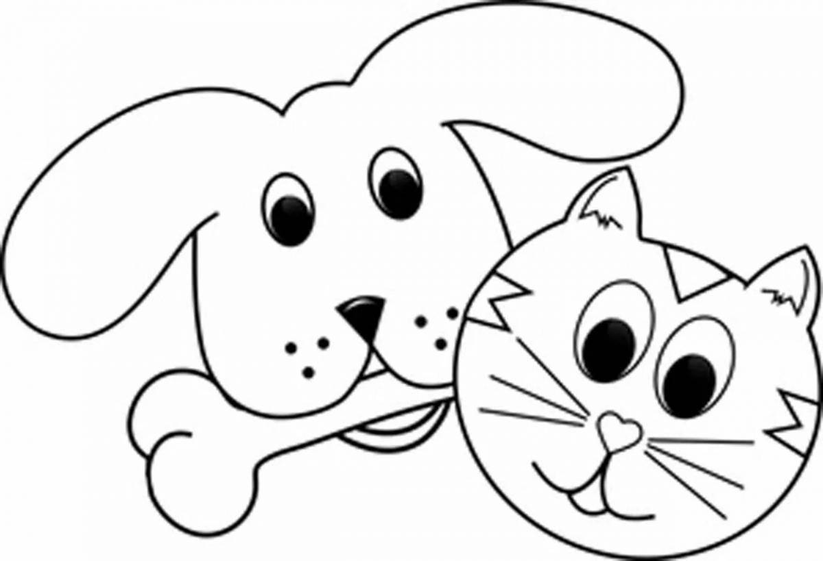 Раскраска причудливая кошка и собака вместе