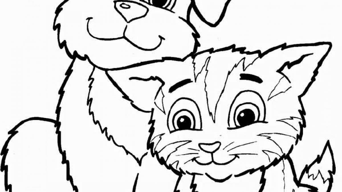 Coloring page adorable cat and dog together