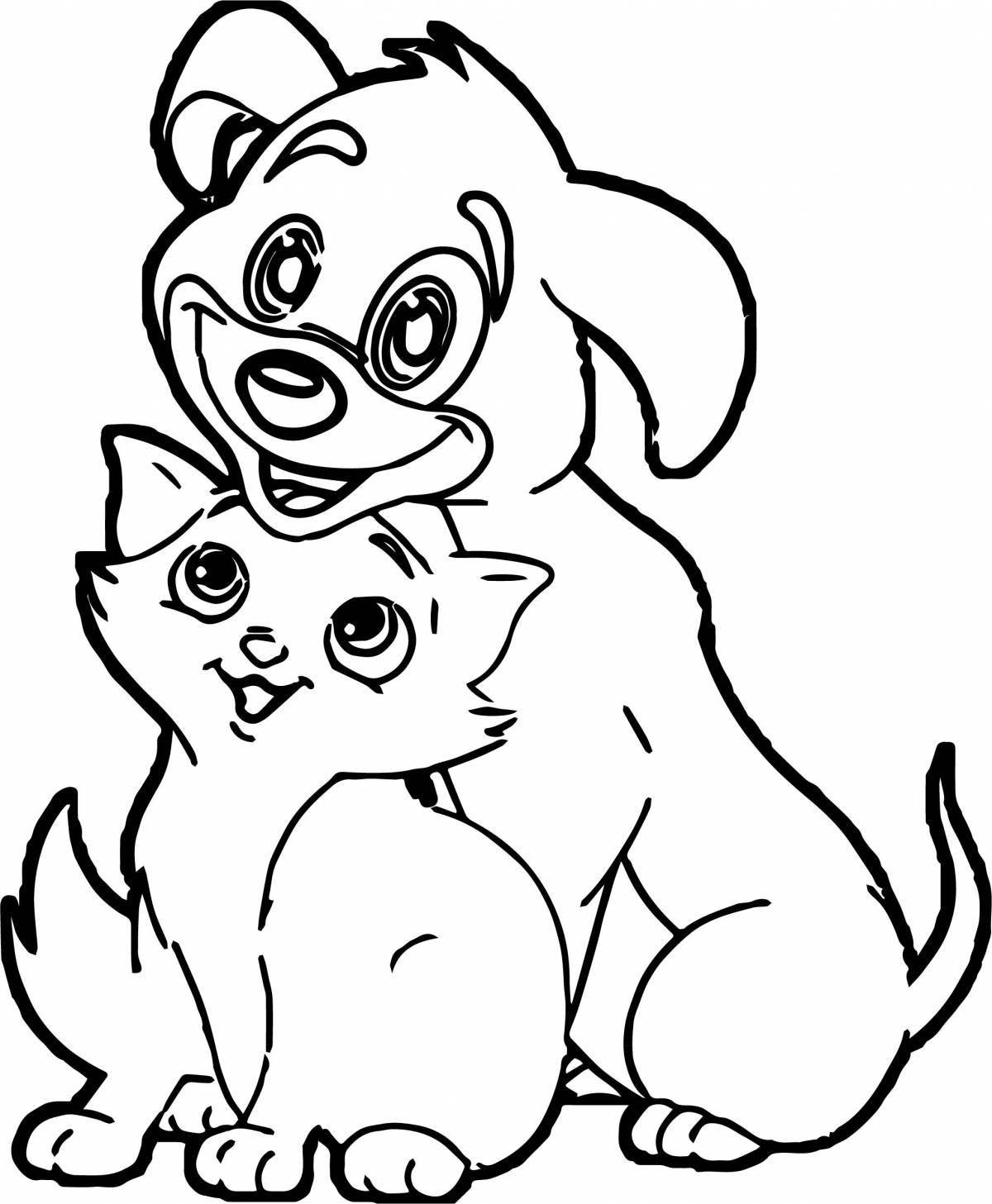 Live cat and dog together coloring book