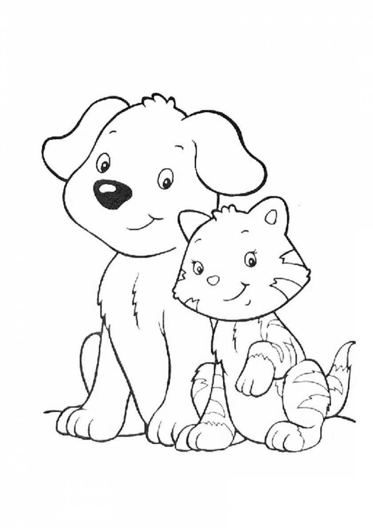 Раскраска кошка и собака вместе