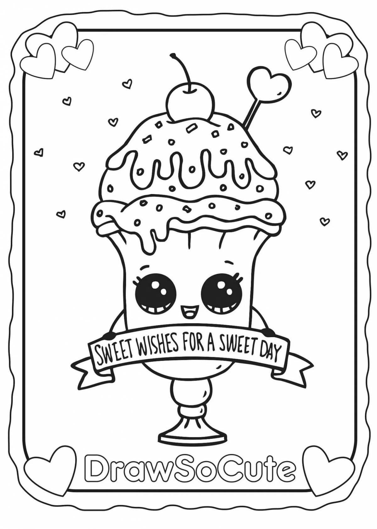 Radiant coloring page cute food with eyes