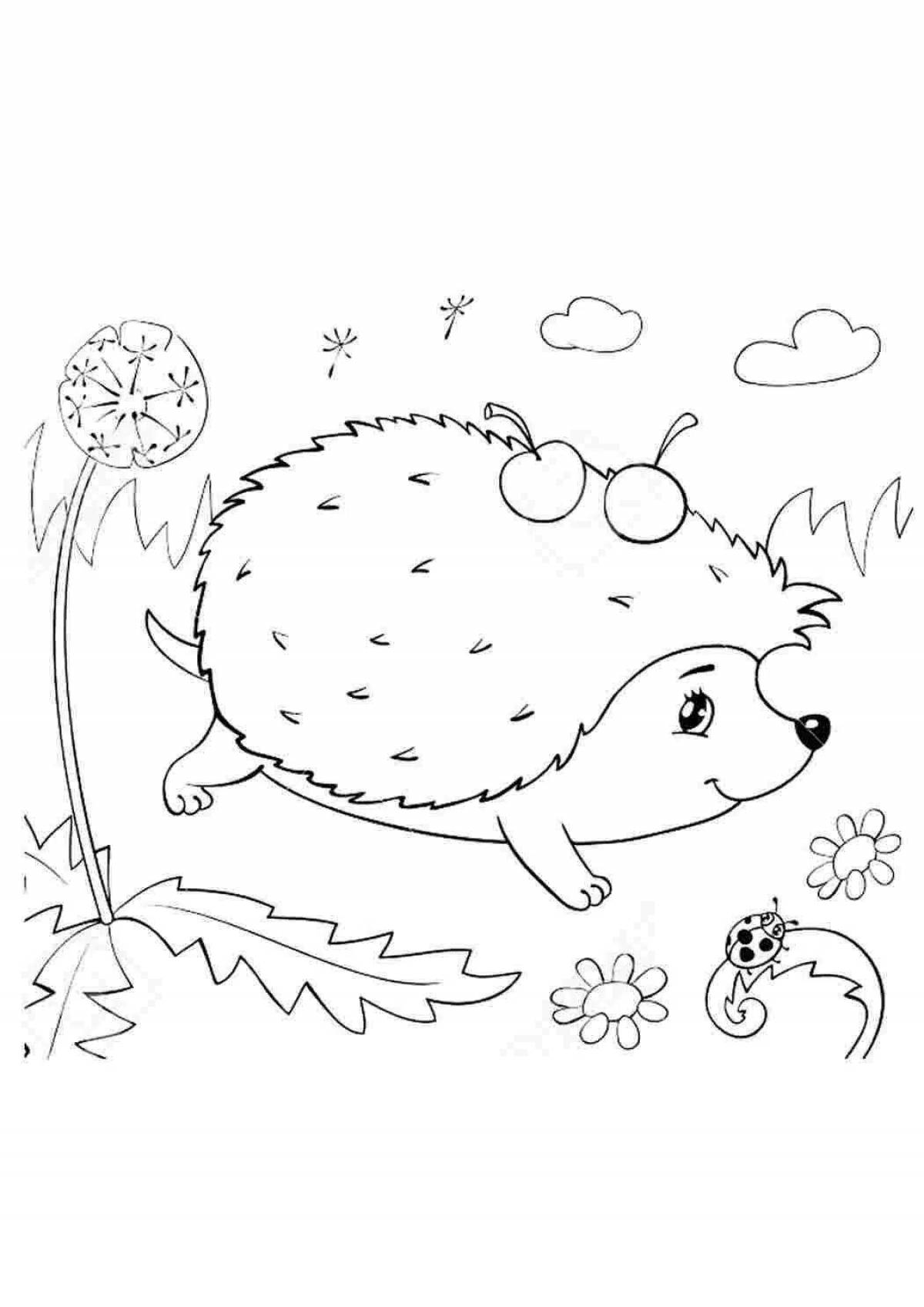 Coloring book happy hedgehog for kids