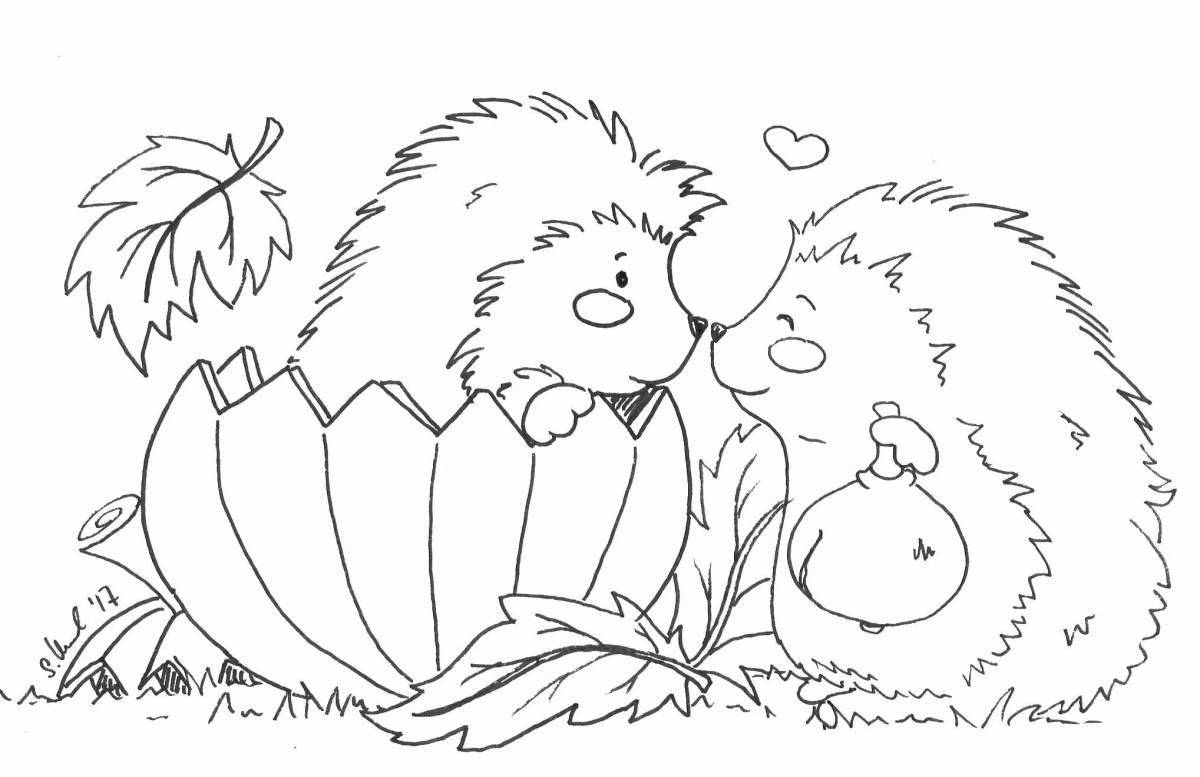 Happy hedgehog coloring for kids