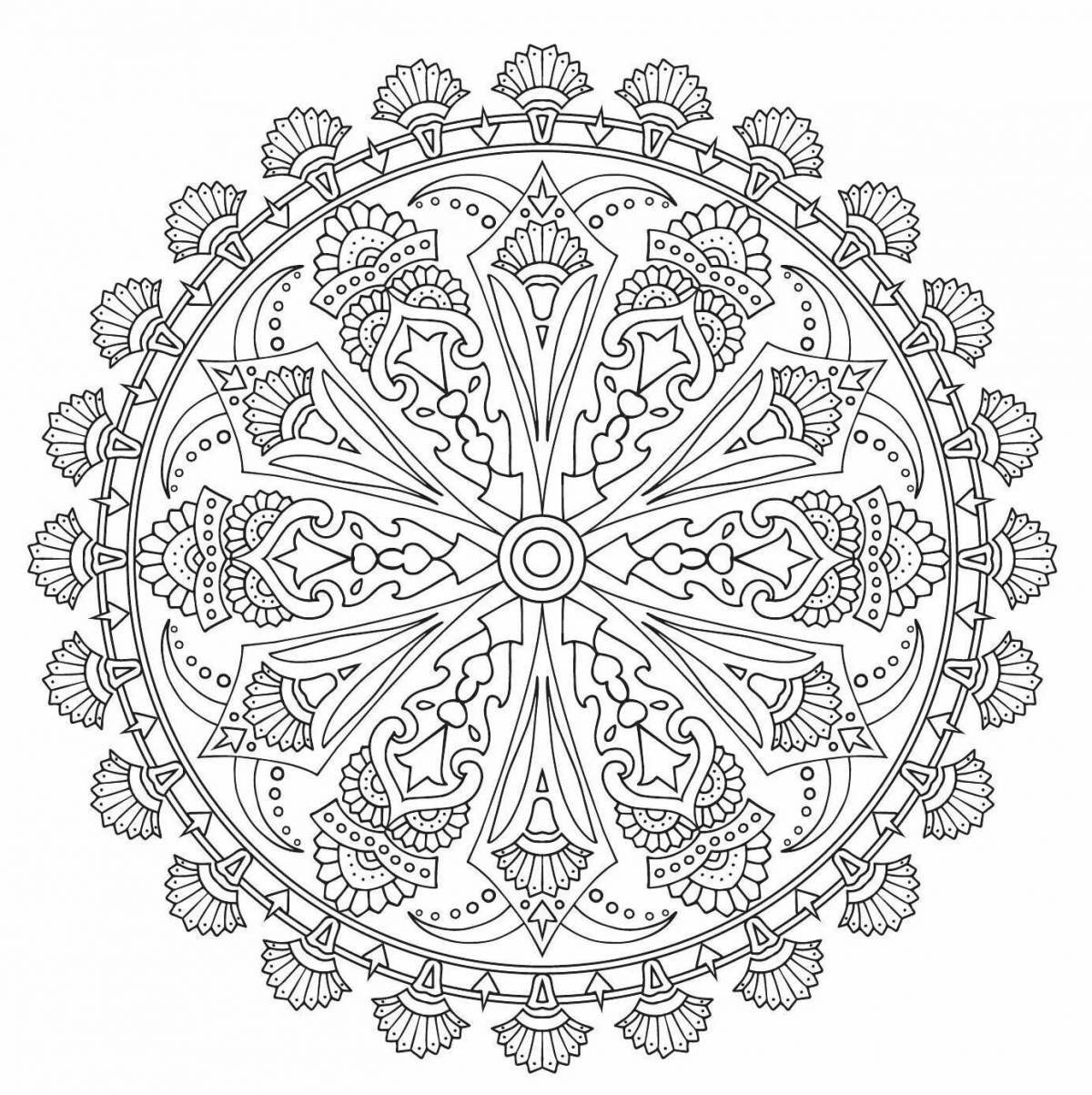 Exalted coloring mandala of peace and tranquility