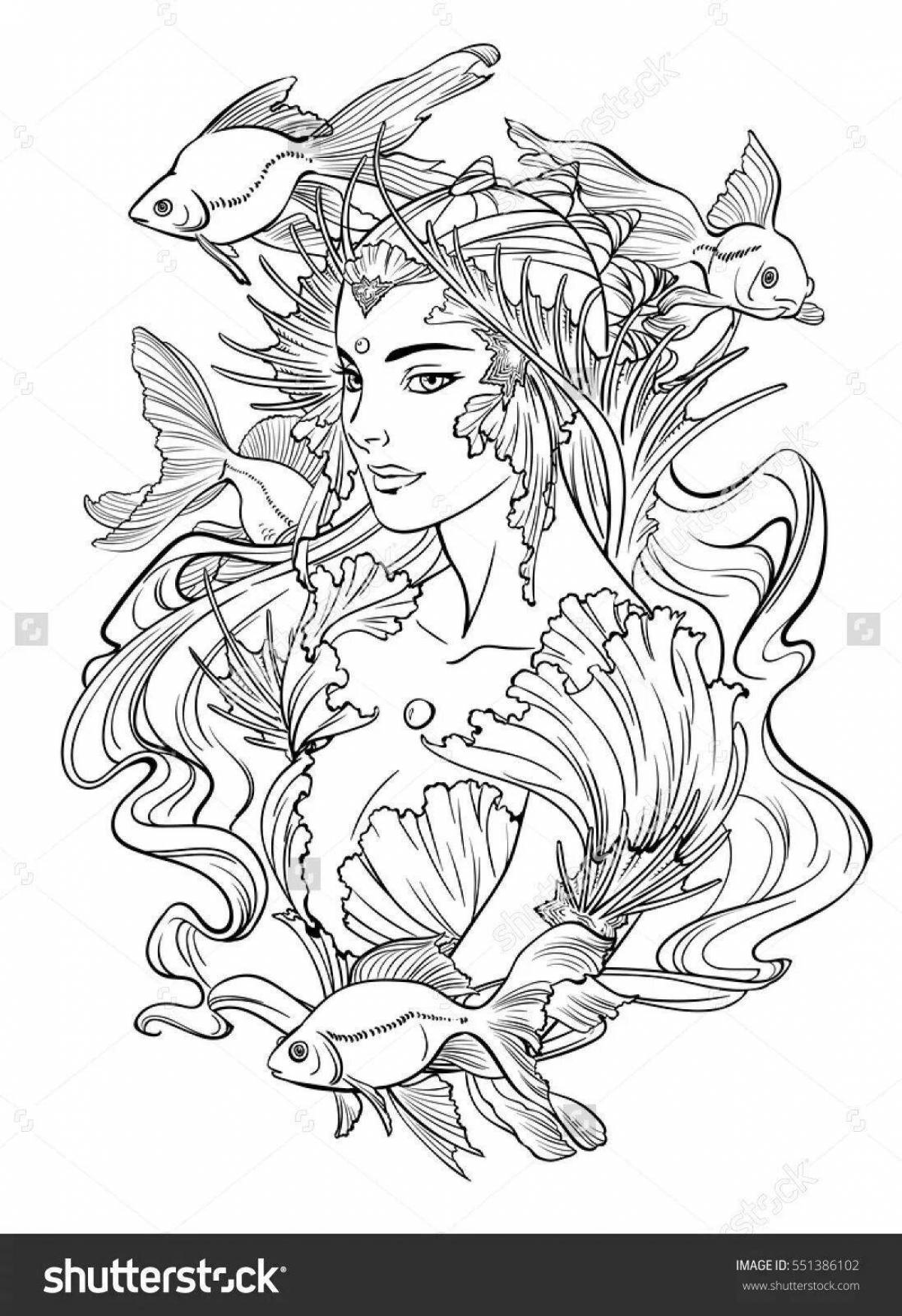 Ethereal coloring pages of a witch from Slavic myths