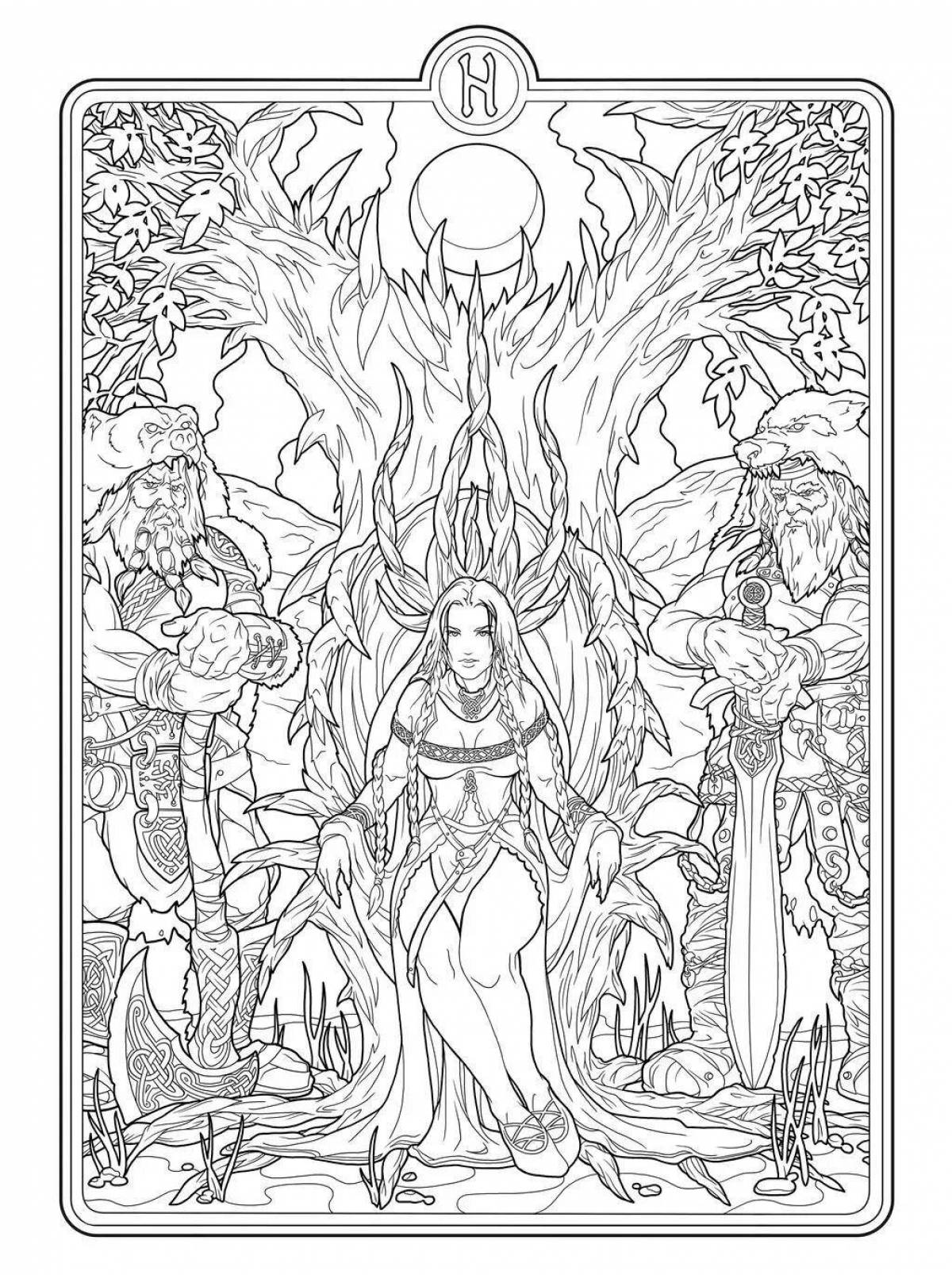 Intriguing coloring book of a witch from Slavic myths