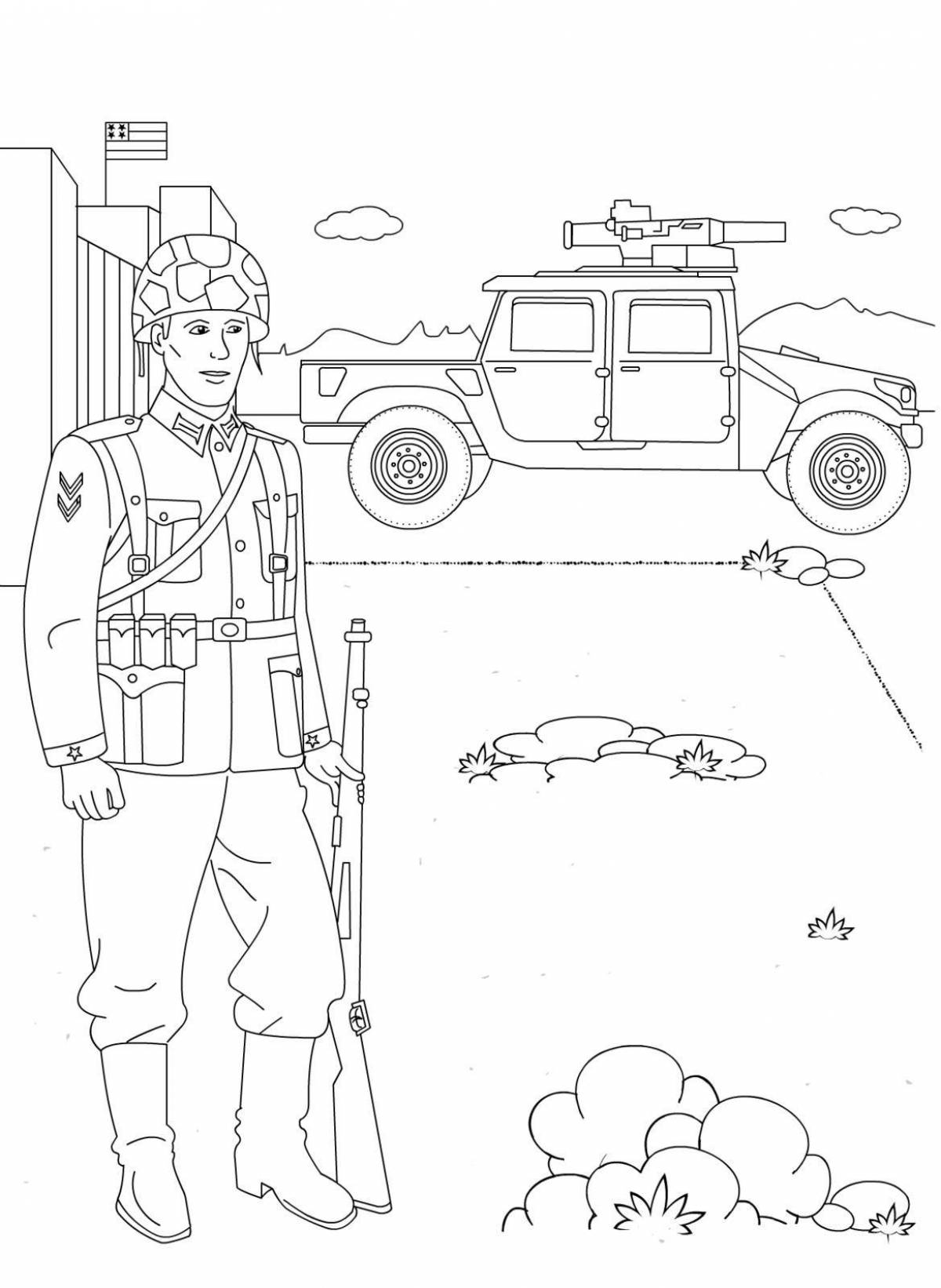 Радостный солдат и детская раскраска