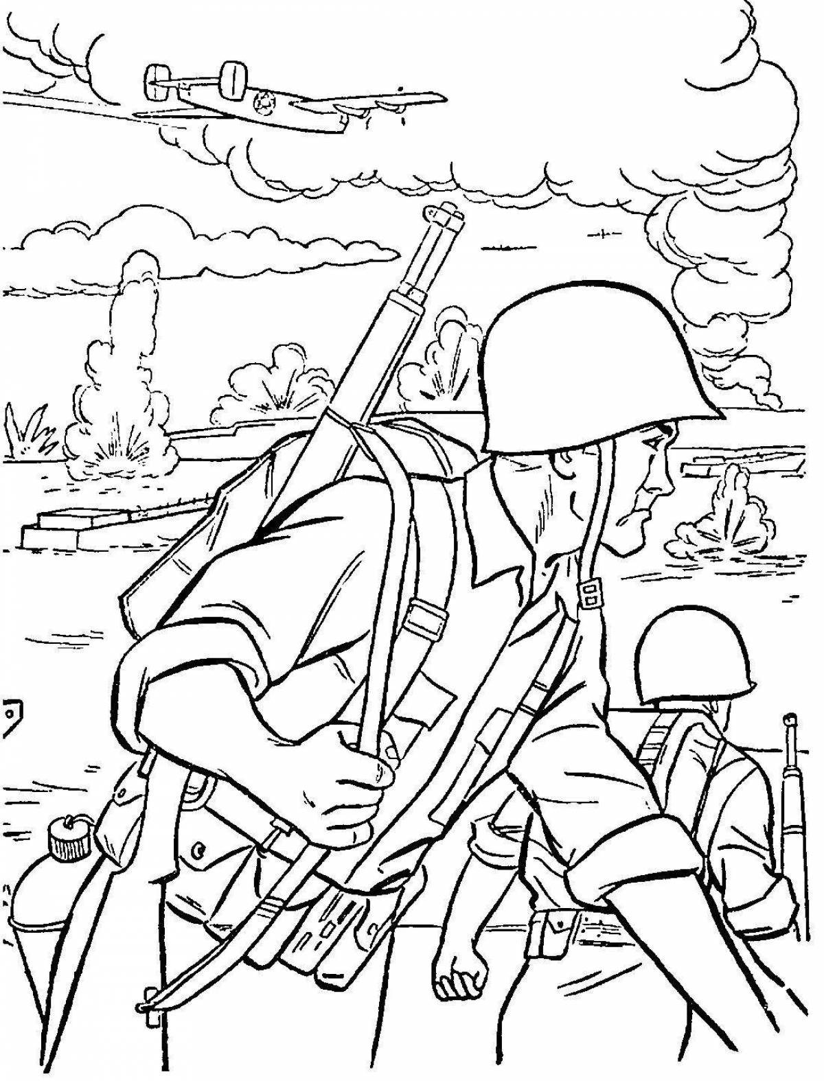 Bright soldier and children's coloring