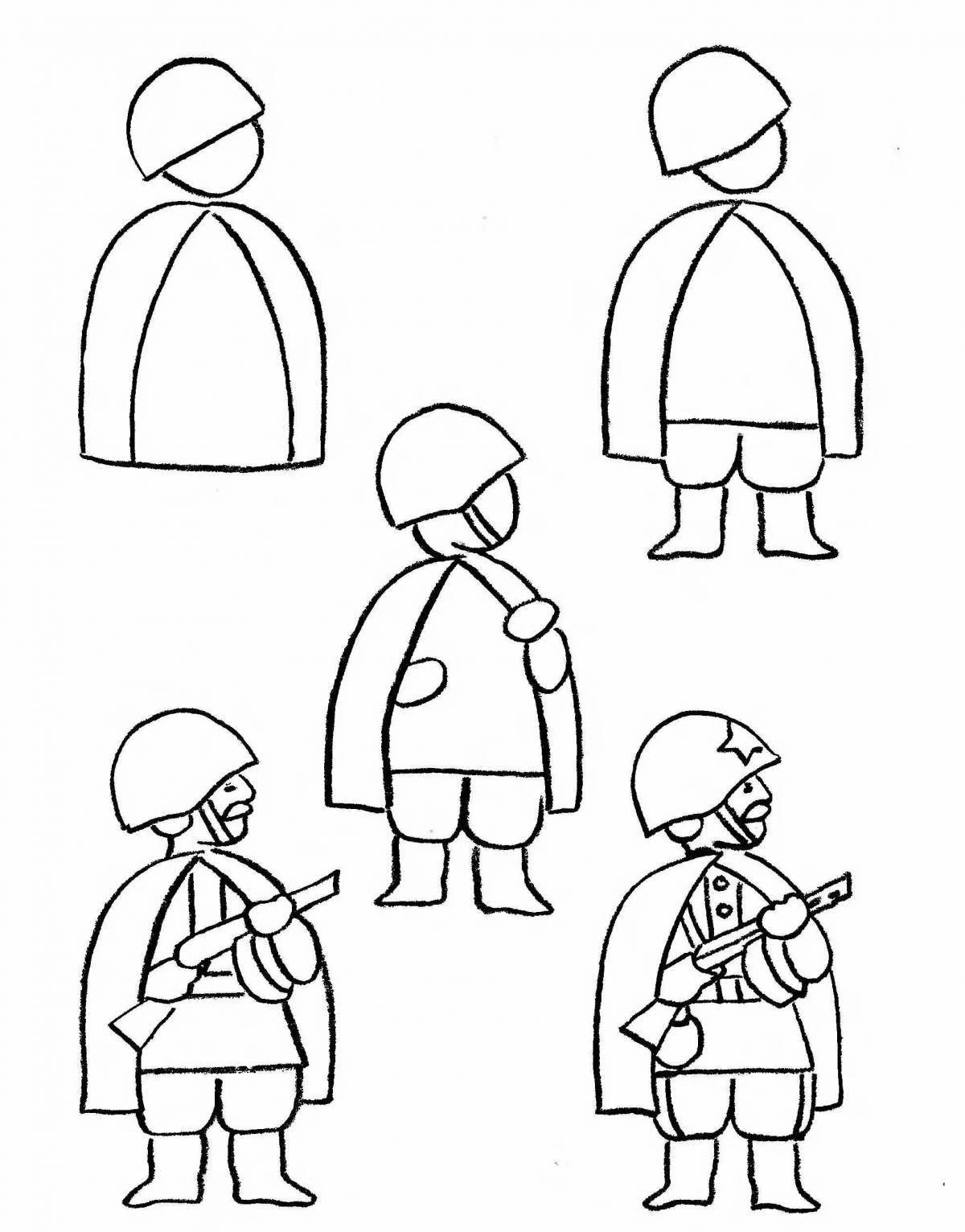 Jolly soldier and child's drawing