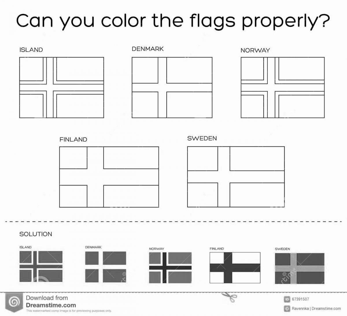 Colored flags of the world coloring pages for children