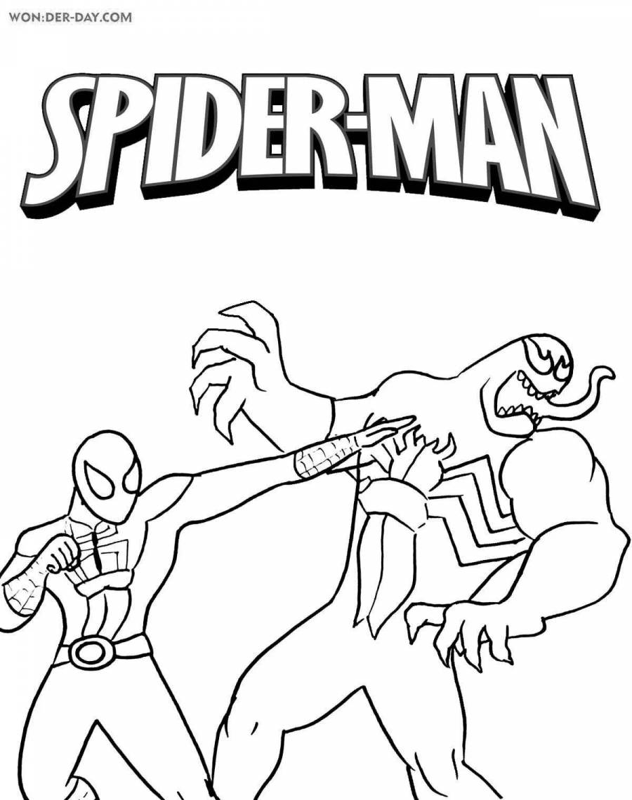 Раскраска человек паук и Мистерио